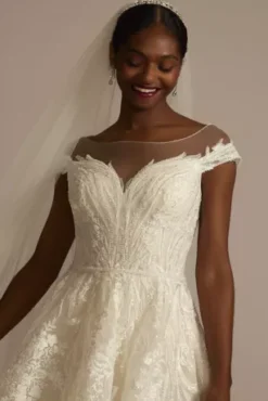 Cap Sleeve V-Back Beaded Ball Gown Wedding Dress -Floral Applique Dresses Shop CWG959 IVYCHAMP OLEG PROD10 2999