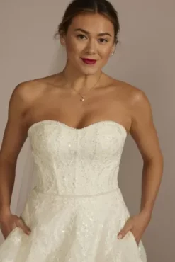 Strapless Beaded Lace Ball Gown Wedding Dress 9 Strapless Beaded Lace Ball Gown Wedding Dress -Floral Applique Dresses Shop CWG960 IVORY OLEG PROD12 045