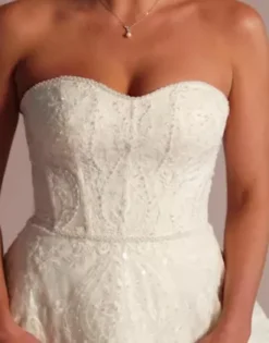 Strapless Beaded Lace Ball Gown Wedding Dress 10 Strapless Beaded Lace Ball Gown Wedding Dress -Floral Applique Dresses Shop CWG960 SOFTWHITE OLEG