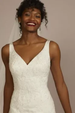 Lace Applique Satin V-Neck Mermaid Wedding Dress -Floral Applique Dresses Shop CWG961 SOFTWHITE OLEG PROD1 082