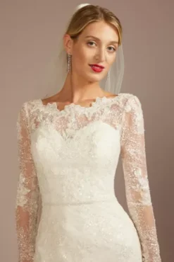 Beaded Lace Long Sleeve Sheath Wedding Dress -Floral Applique Dresses Shop CWG975 IVORY OLEG PROD4 085