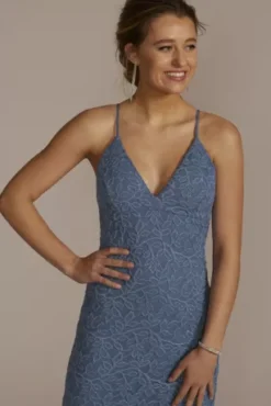 Glitter Stretch Lace V-Neck Sheath Gown 5 Glitter Stretch Lace V-Neck Sheath Gown -Floral Applique Dresses Shop CXL4186 NDENIM PROM PROD1 069