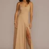 Metallic Cowl Neck Dress With Lace-Up Back