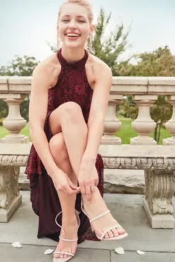 Allover Lace Halter Gown With Slit -Floral Applique Dresses Shop D21NY22155V1 1 PDP Crop JAN21 1920x2880