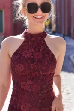 Allover Lace Halter Gown With Slit -Floral Applique Dresses Shop D21NY22155V1 2 PDP Crop JAN21 1920x2880