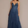Floor Length V-Neck Allover Lace Gown