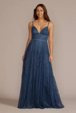 Floor Length V-Neck Allover Lace Gown