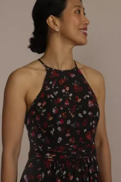 Floral Print Halter A-Line Dress With Slit -Floral Applique Dresses Shop D21NY22303V1 BLKMULT PRTY PROD4 120