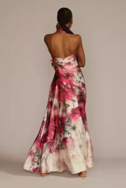 Floor Length Floral Print Halter Dress With Slit 4 Floor Length Floral Print Halter Dress With Slit -Floral Applique Dresses Shop D21NY22305V3 IVYMULTI PRTY PROD3 125