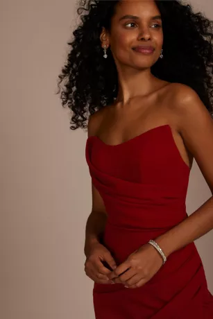 Strapless Draped Crepe Sheath With Slit 3 Strapless Draped Crepe Sheath With Slit - Image 3