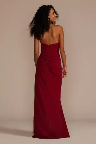 Strapless Draped Crepe Sheath With Slit 2 Strapless Draped Crepe Sheath With Slit - Image 2