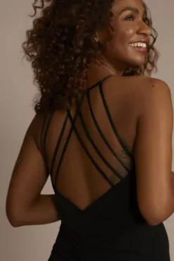 Strappy Back Crepe Sheath Dress With Slit -Floral Applique Dresses Shop D21NY22517 BLACK PRTY PROD7 1219