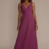 Floor Length V-Neck Pleated Chiffon A-Line Dress