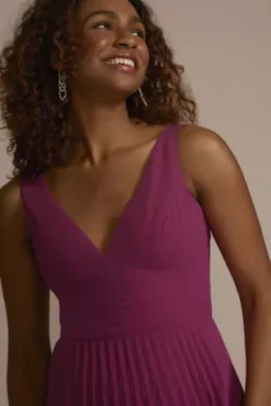 Floor Length V-Neck Pleated Chiffon A-Line Dress -Floral Applique Dresses Shop D21NY22524 WILDBERRY PRTY PROD7 324