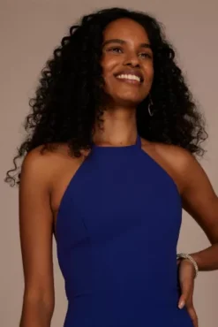 Crepe Halter Sheath With Fringe Back -Floral Applique Dresses Shop D21NY22532 COBALT PRTY PROD6 063