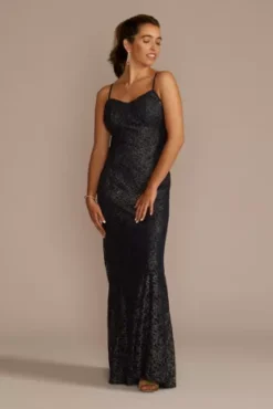 Metallic Foil Lace Mermaid With Cropped Popover 9 Metallic Foil Lace Mermaid With Cropped Popover -Floral Applique Dresses Shop D21NY22700 MIDNIGHT PRTY PROD9 727