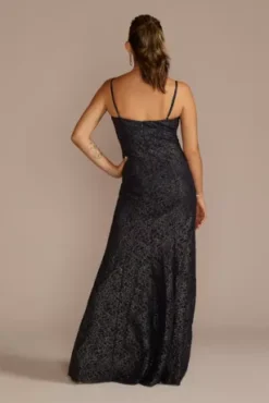 Metallic Foil Lace Mermaid With Cropped Popover 10 Metallic Foil Lace Mermaid With Cropped Popover -Floral Applique Dresses Shop D21NY22700 MIDNIGHT PRTY PROD9 895