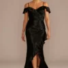 Off-Shoulder Ruffle Textured Satin Sheath Dress