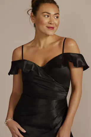 Off-Shoulder Ruffle Textured Satin Sheath Dress 3 Off-Shoulder Ruffle Textured Satin Sheath Dress - Image 3