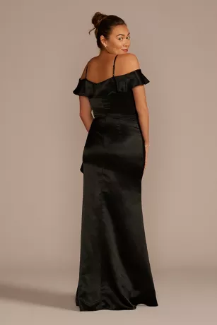 Off-Shoulder Ruffle Textured Satin Sheath Dress 2 Off-Shoulder Ruffle Textured Satin Sheath Dress - Image 2