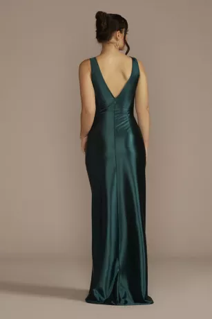 Draped Charmeuse V-Neck Tank Sheath With Slit 2 Draped Charmeuse V-Neck Tank Sheath With Slit - Image 2