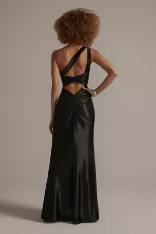 One-Shoulder Satin Sheath With Skirt Slit 2 One-Shoulder Satin Sheath With Skirt Slit - Image 2