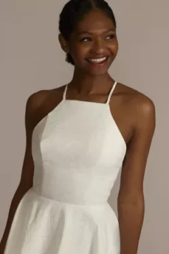 Floral Jacquard Halter Mini A-Line Dress -Floral Applique Dresses Shop D24NY22095V1 WHITE PARTY PROD2 087