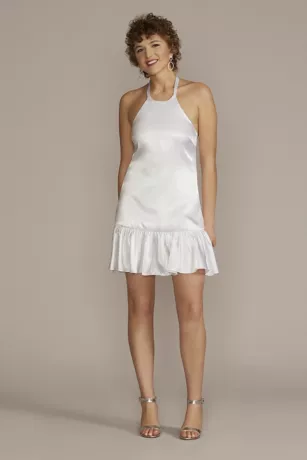 Charmeuse Ruffled Hem Mini Halter Dress 1 Charmeuse Ruffled Hem Mini Halter Dress