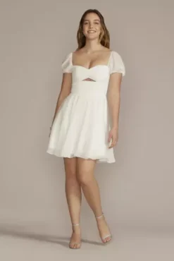 Cutout Polka Dot Mini A-Line Chiffon Dress