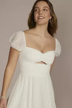 Cutout Polka Dot Mini A-Line Chiffon Dress -Floral Applique Dresses Shop D24NY22103V2 WHITE PARTY PROD2 096