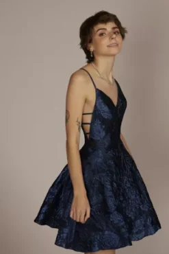 Jacquard A-Line Mini Dress -Floral Applique Dresses Shop D24NY22116V1 BLKBLUE JRPARTY PROD2 133