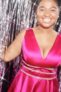 Embellished Waist Plunge Neck Mini A-Line Dress -Floral Applique Dresses Shop D24NY22122 PDP Crop OCT5 1920x2880