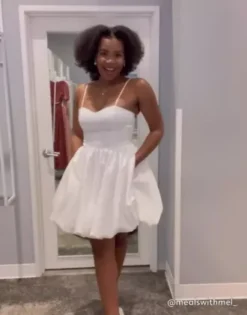 Satin Bubble Hem Mini A-Line -Floral Applique Dresses Shop D24NY22396 PDP Video