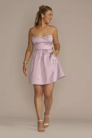 Short Strapless Satin A-line Dress With Bow 1 Short Strapless Satin A-line Dress With Bow