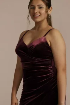 Long Velvet V-Neck Wrap Sheath Dress -Floral Applique Dresses Shop D24NY22509V1 WINE JRPRTY PROD6 083