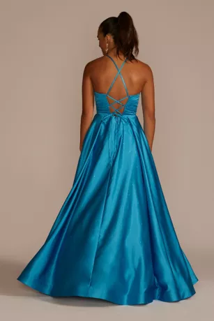 Embellished High Neck Satin Ball Gown With Slit 2 Embellished High Neck Satin Ball Gown With Slit - Image 2
