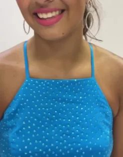 Embellished High Neck Satin Ball Gown With Slit 7 Embellished High Neck Satin Ball Gown With Slit -Floral Applique Dresses Shop D24NY22601 PDP