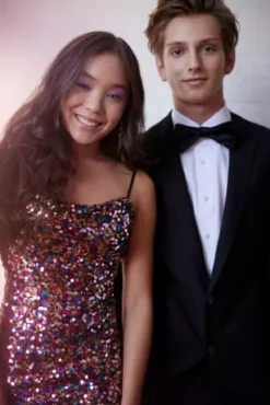 Cowl Neck Allover Sequin Dress With Slit -Floral Applique Dresses Shop D24NY22643 2 PDP Crop JAN19 1920x2880