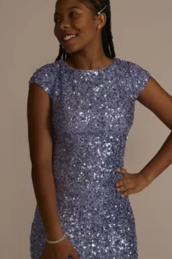 Cap Sleeve Allover Sequin Sheath Dress -Floral Applique Dresses Shop D24NY22653 WISTERIA PROD9 PRM 0322