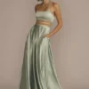 Charmeuse Halter A-line With Beaded Illusion Waist