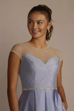 Satin Ball Gown With Sheer Embellished Top -Floral Applique Dresses Shop D24NY23015 BLUEBIRD PRM PROD11 040 1