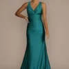 Stretch Satin V-Neck Tank Mermaid Dress