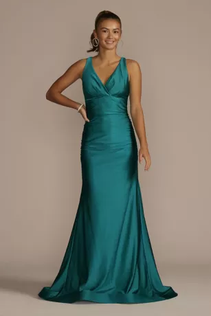Stretch Satin V-Neck Tank Mermaid Dress 1 Stretch Satin V-Neck Tank Mermaid Dress