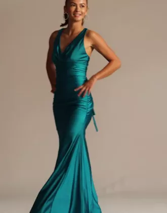 Stretch Satin V-Neck Tank Mermaid Dress 4 Stretch Satin V-Neck Tank Mermaid Dress - Image 4