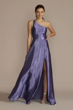 Rhinestone One-Shoulder Charmeuse A-Line