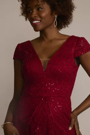 Double Slit Sequin Lace A-Line Dress 3 Double Slit Sequin Lace A-Line Dress - Image 3