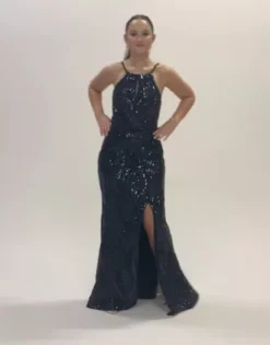 High Neck Keyhole Patterned Sequin Sheath -Floral Applique Dresses Shop D28NY23219V1 PDP