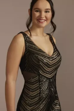 Patterned Sequin Mermaid Dress With Cutouts -Floral Applique Dresses Shop D28NY23305 BLACK PRTY PROD2 082