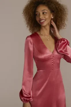 Long Sleeve Charmeuse Mini A-Line Dress -Floral Applique Dresses Shop D39NY22145 SANTAFE PARTY PROD1 107