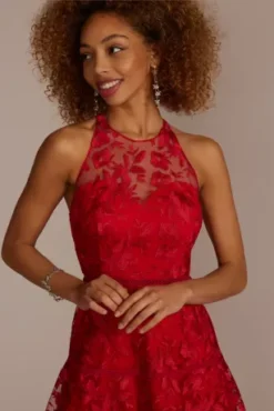 Illusion Lace Halter A-Line Dress -Floral Applique Dresses Shop D39NY22188 MRED PARTY PROD1 080